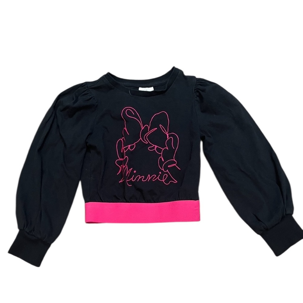 Disney Girls Minnie Mouse Embroidered Outline Black Pink Sweatshirt Size 5/6
